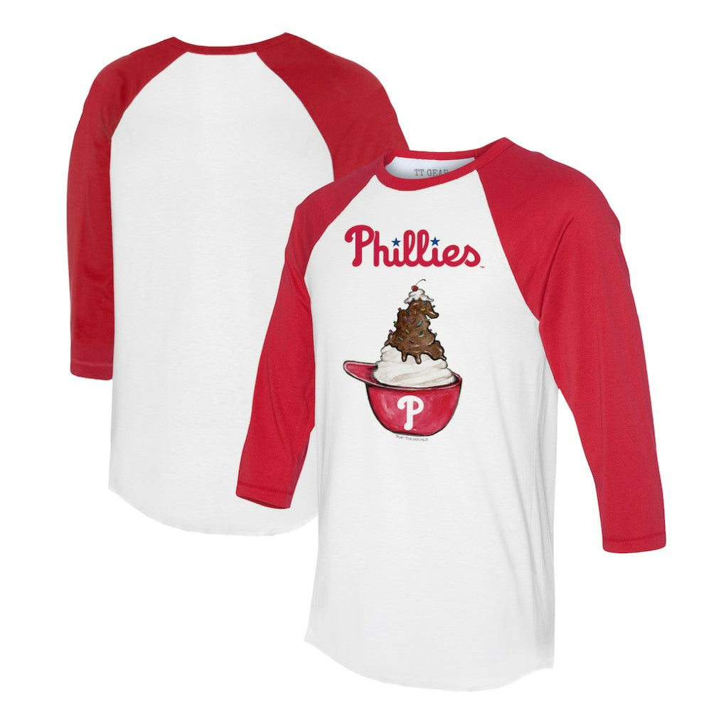 Philadelphia Phillies Tiny Turnip Unisex Sundae Helmet 3/4-Sleeve Raglan T-Shirt - MLB