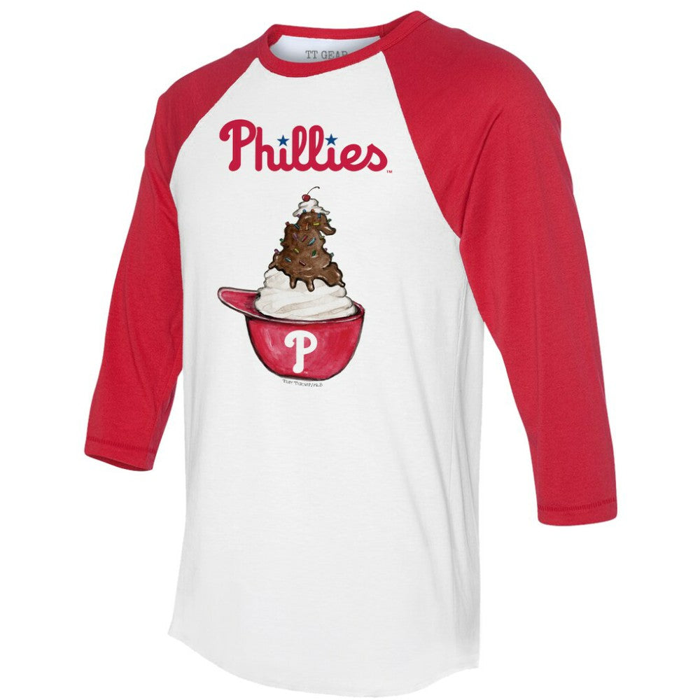 Philadelphia Phillies Tiny Turnip Unisex Sundae Helmet 3/4-Sleeve Raglan T-Shirt - MLB