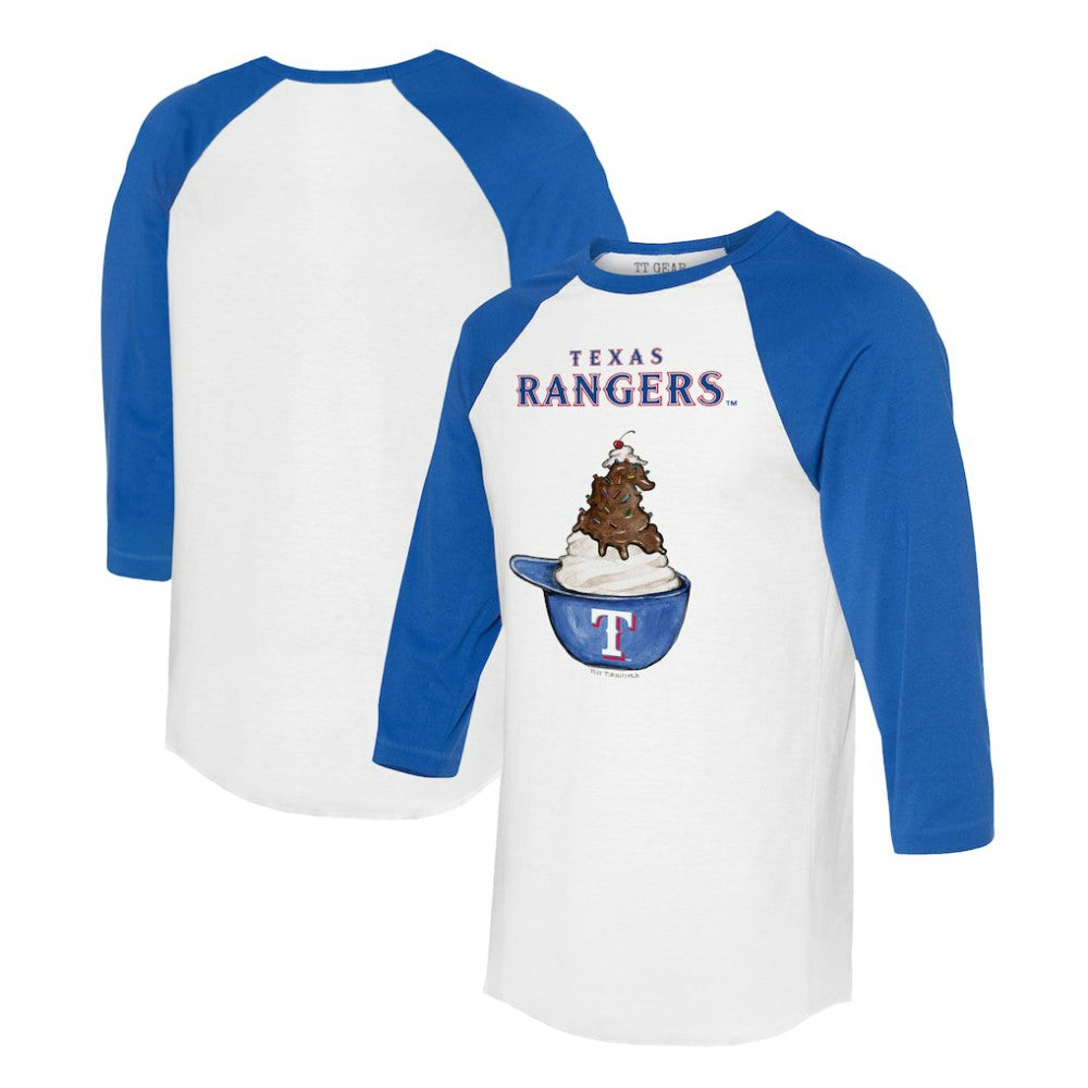Texas Rangers Tiny Turnip Unisex Sundae Helmet 3/4-Sleeve Raglan T-Shirt - MLB
