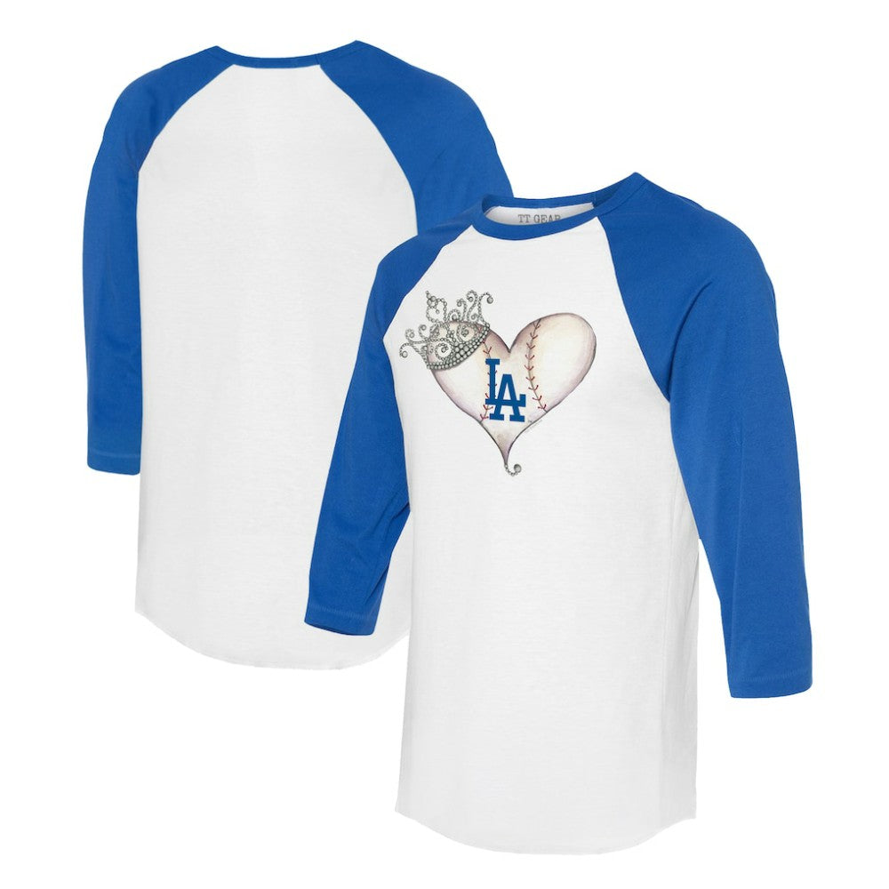 Los Angeles Dodgers Tiny Turnip Unisex Tiara Heart 3/4-Sleeve Raglan T-Shirt - MLB