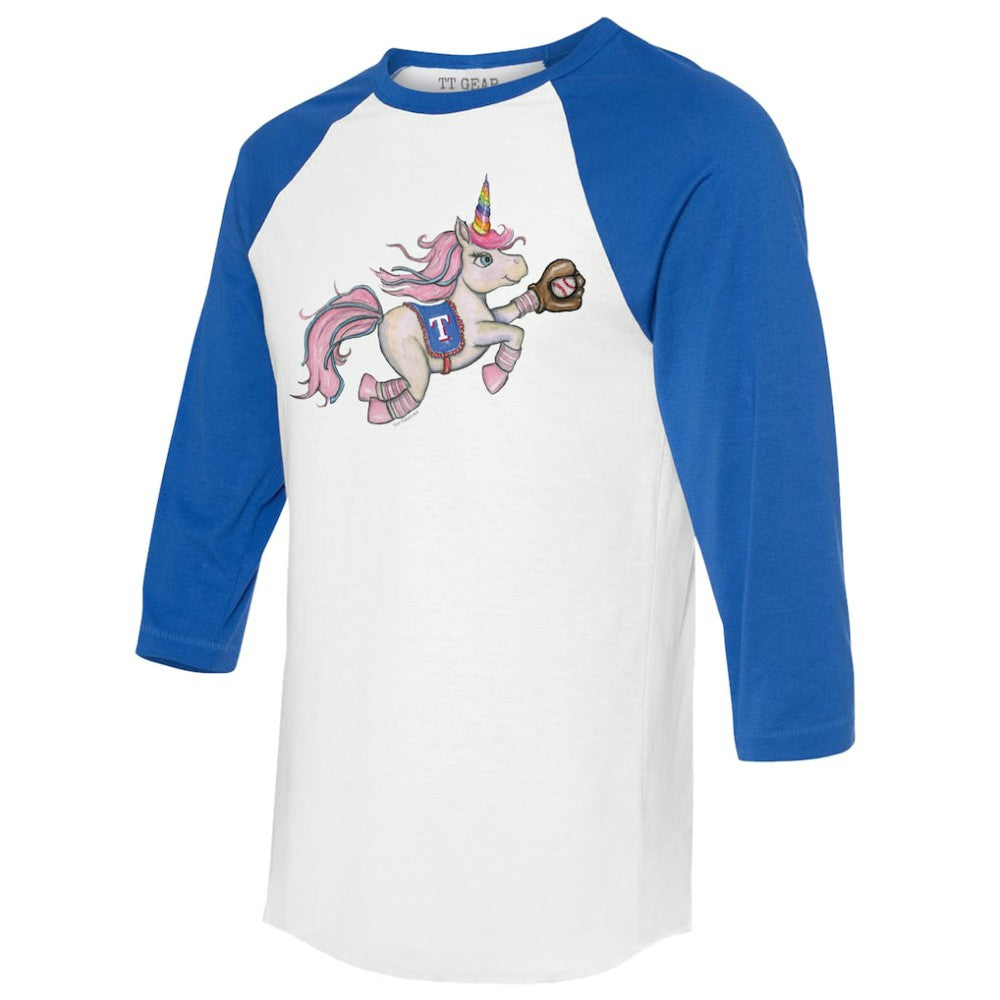 Texas Rangers Tiny Turnip Unisex Unicorn 3/4-Sleeve Raglan T-Shirt - MLB