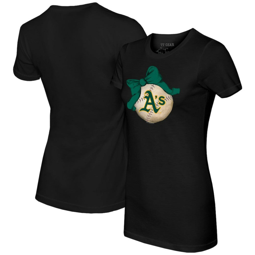 Athletics Tiny Turnip Women's Baseball Bow T-Shirt - MLB