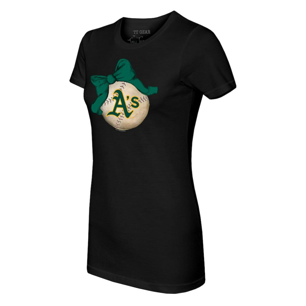 Athletics Tiny Turnip Women's Baseball Bow T-Shirt - MLB