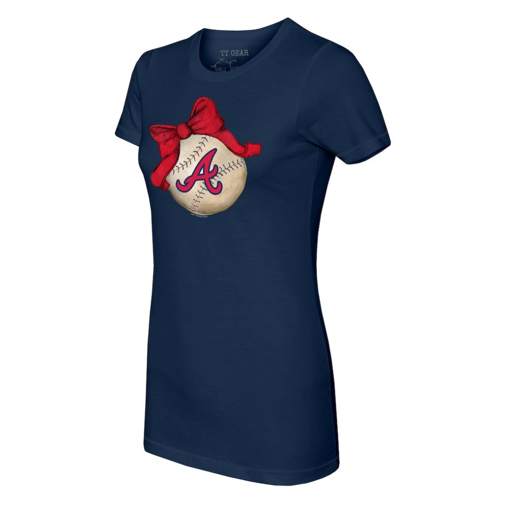 Atlanta Braves Tiny Turnip Women's Baseball Bow T-Shirt - MLB