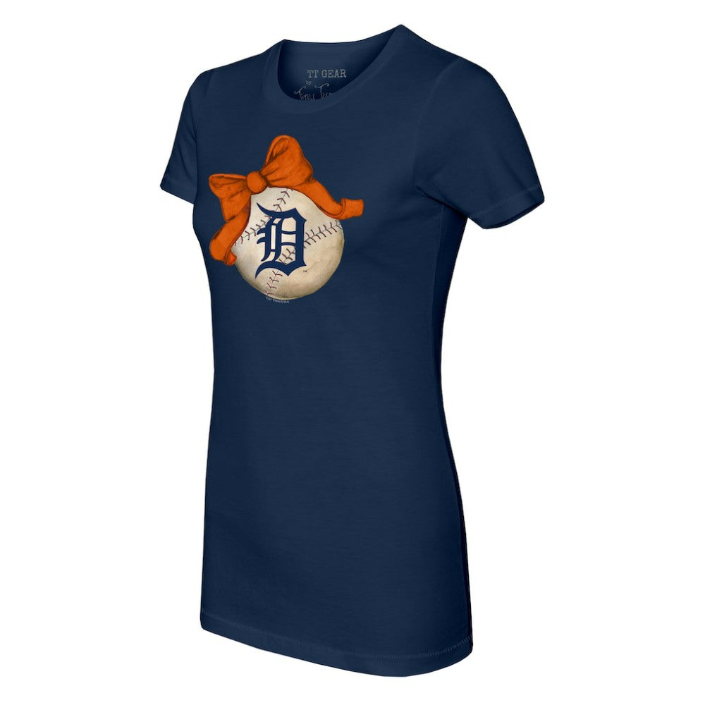 Detroit Tigers Tiny Turnip Women's Baseball Bow T-Shirt - MLB