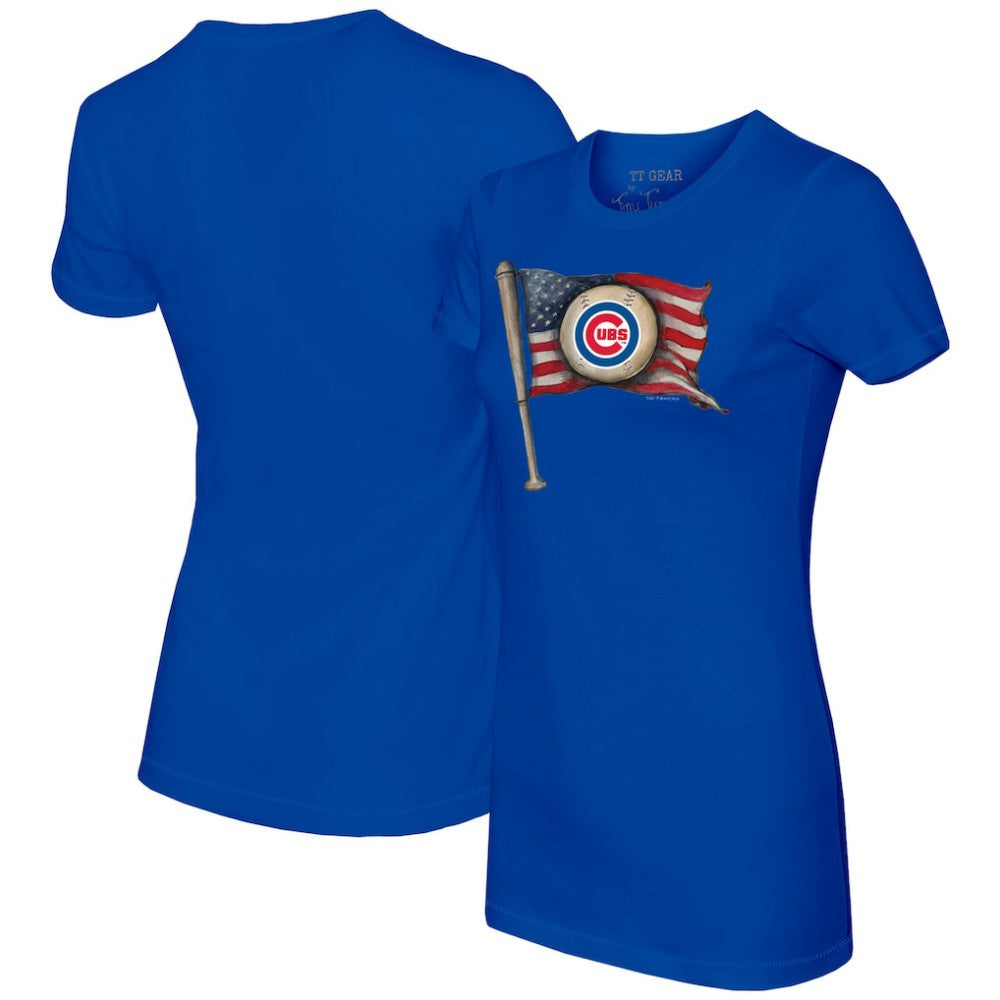 Chicago Cubs Tiny Turnip Women's Baseball Flag T-Shirt - MLB