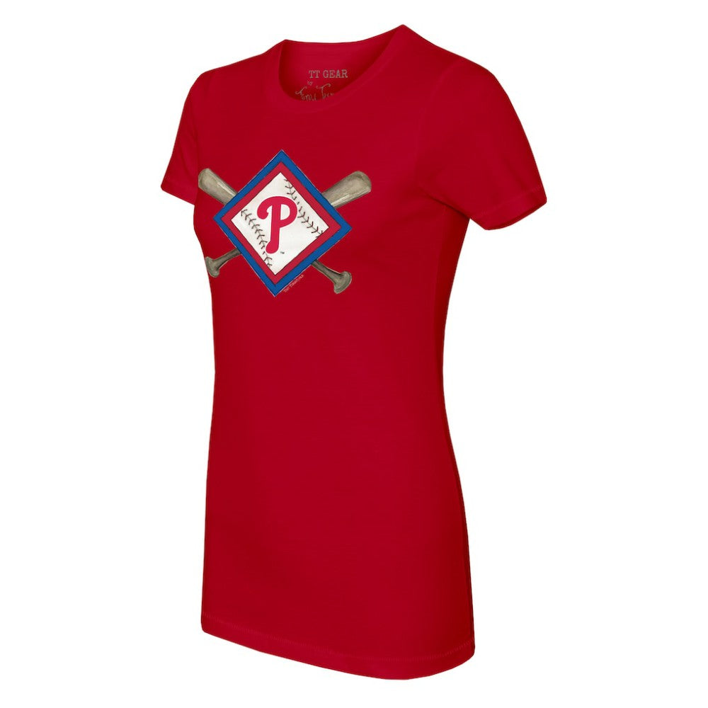 Philadelphia Phillies Tiny Turnip Women's Diamond Cross Bats T-Shirt - MLB