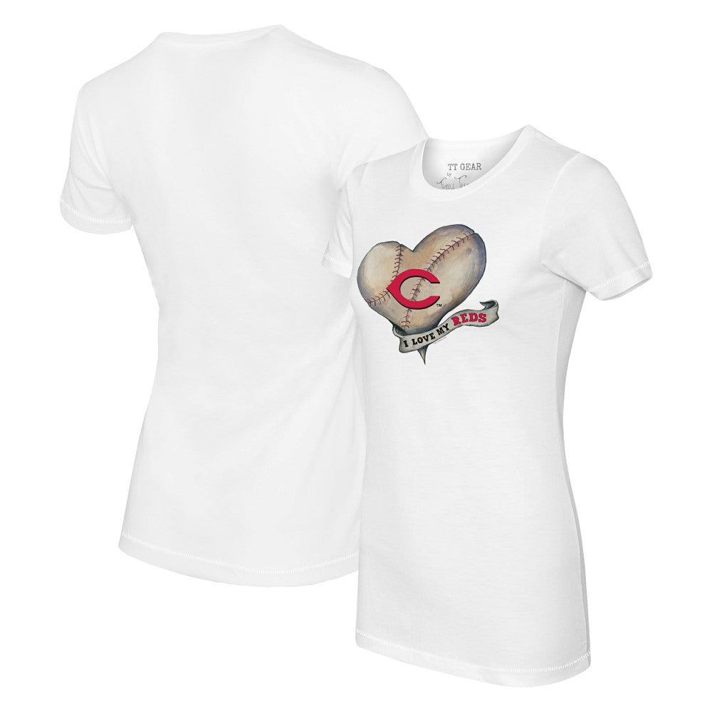 Cincinnati Reds Tiny Turnip Women's Heart Banner T-Shirt - MLB