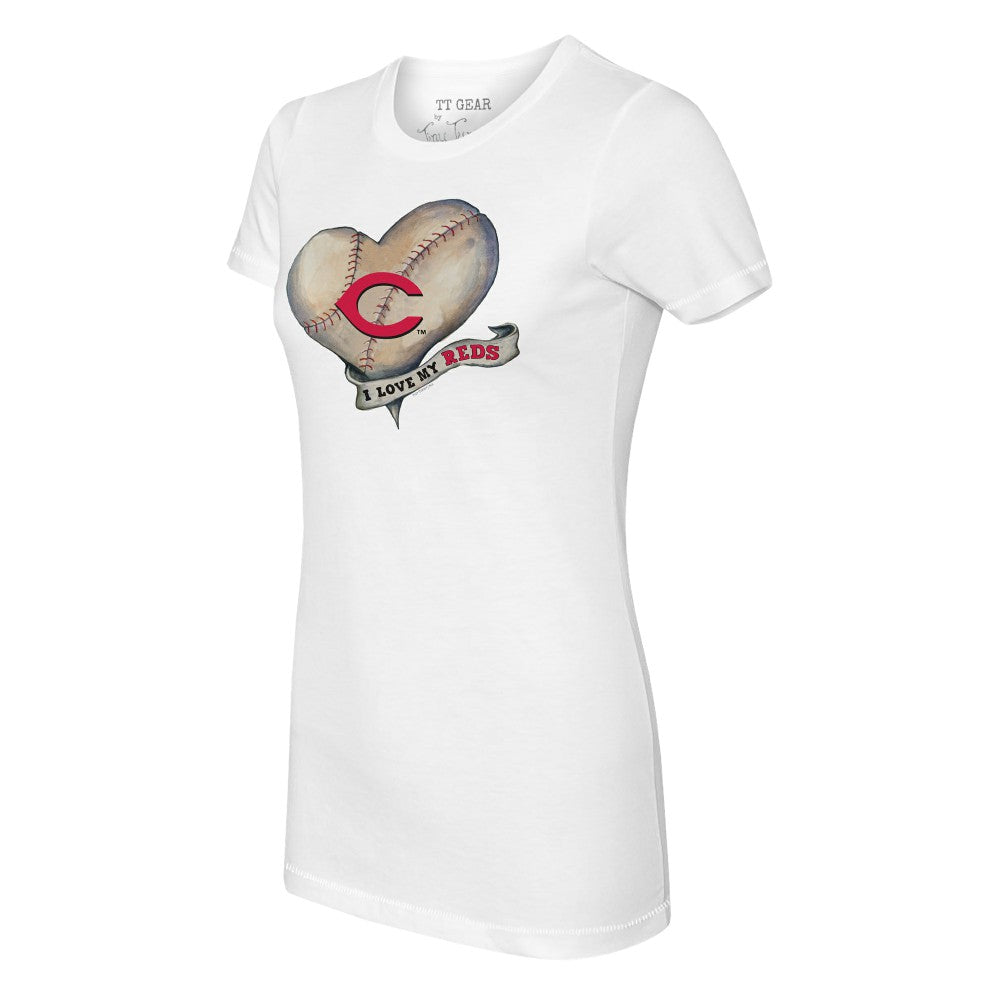 Cincinnati Reds Tiny Turnip Women's Heart Banner T-Shirt - MLB