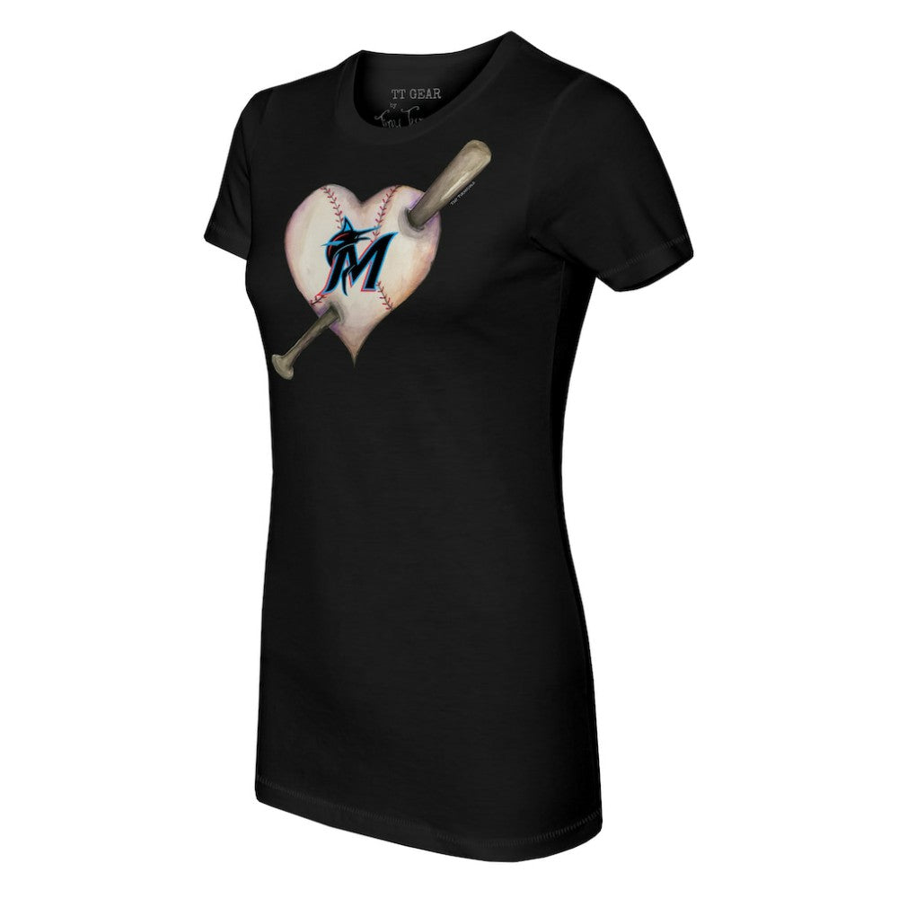 Miami Marlins Tiny Turnip Women's Heart Bat T-Shirt - MLB