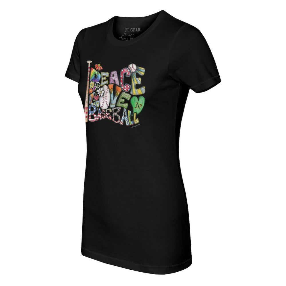 Athletics Tiny Turnip Women's Peace Love Baseball Fitted T-Shirt - MLB