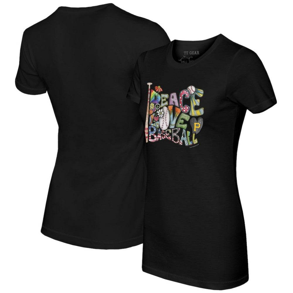 Pittsburgh Pirates Tiny Turnip Women's Peace Love Baseball Fitted T-Shirt - MLB