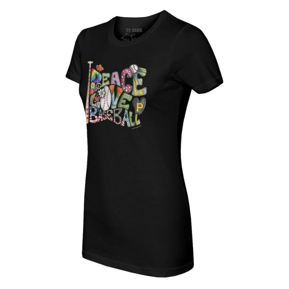 Pittsburgh Pirates Tiny Turnip Women's Peace Love Baseball Fitted T-Shirt - MLB