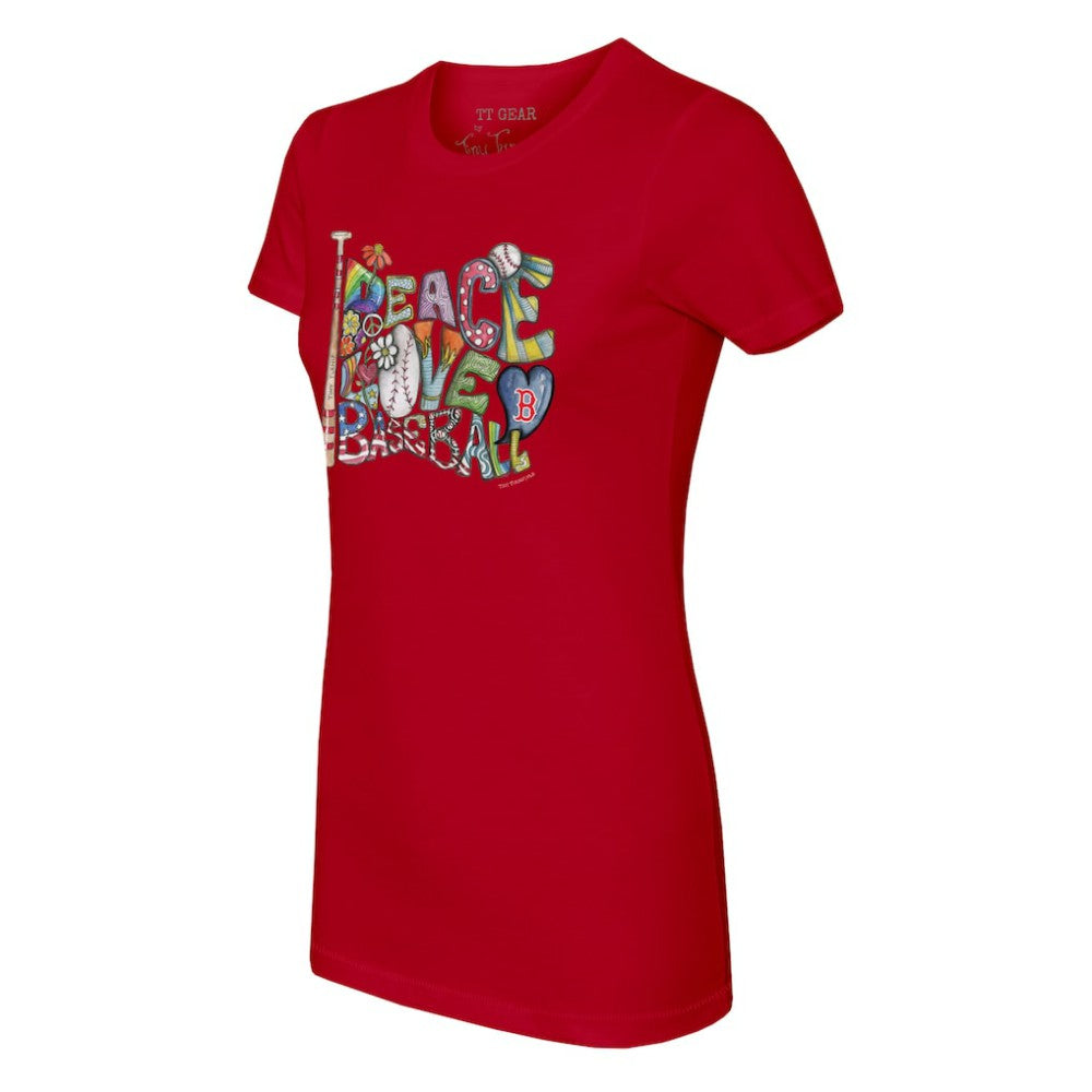 Boston Red Sox Tiny Turnip Women's Peace Love Baseball Fitted T-Shirt - MLB