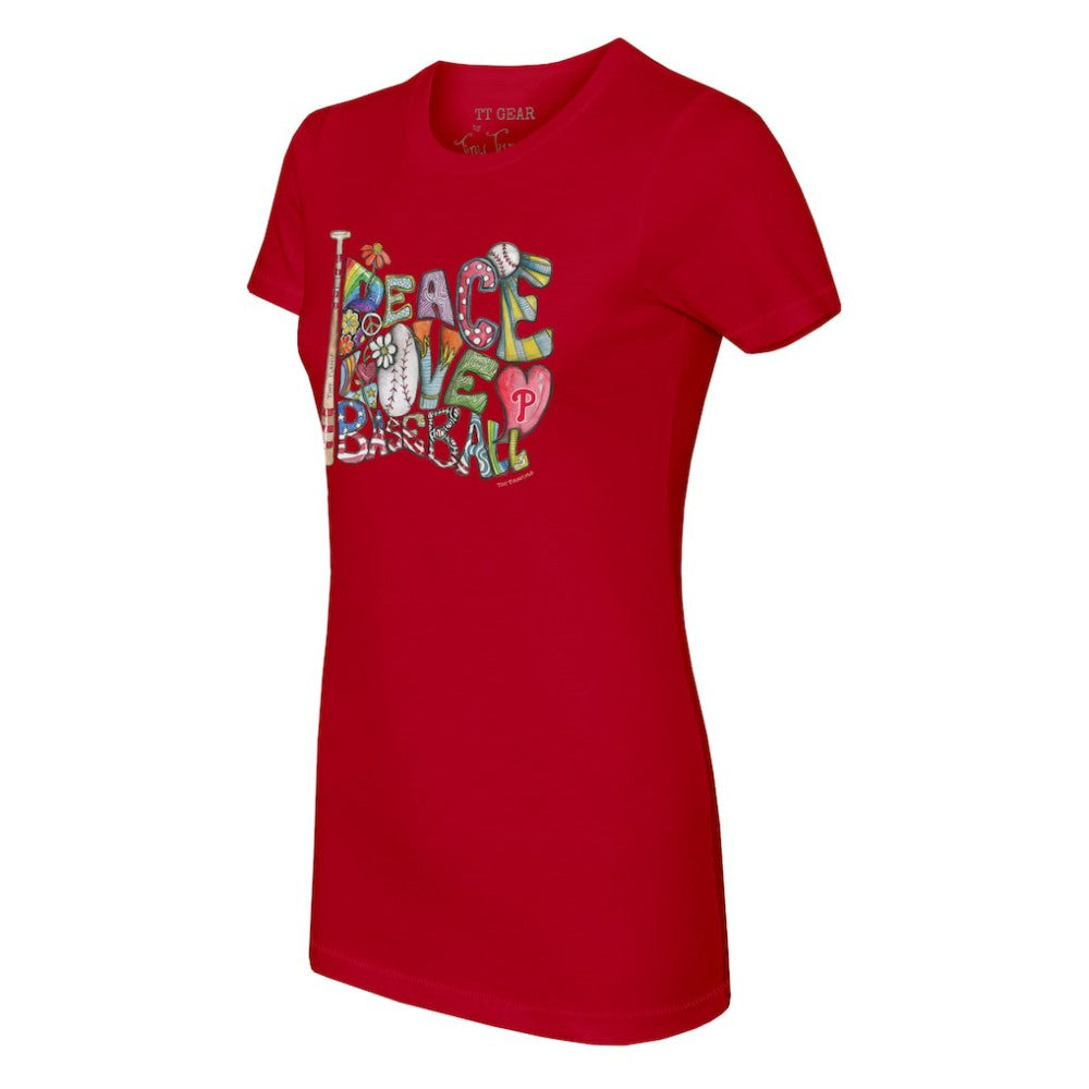 Philadelphia Phillies Tiny Turnip Women's Peace Love Baseball Fitted T-Shirt - MLB