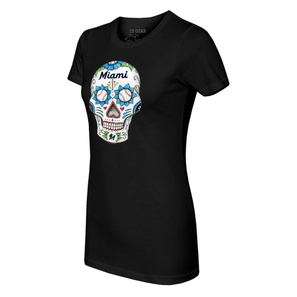Miami Marlins Tiny Turnip Women's Sugar Skull T-Shirt - MLB