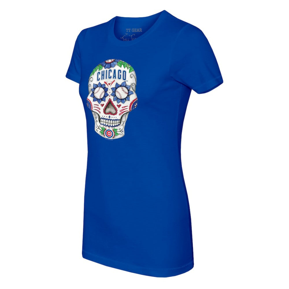 Chicago Cubs Tiny Turnip Women's Sugar Skull T-Shirt - MLB