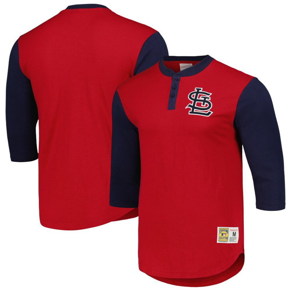 St. Louis Cardinals Mitchell & Ness Cooperstown Collection Legendary Slub Henley 3/4-Sleeve T-Shirt - MLB