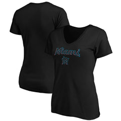 Miami Marlins Women's Core Team Lock Up V-Neck T-Shirt - MLB