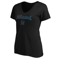 Miami Marlins Women's Core Team Lock Up V-Neck T-Shirt - MLB