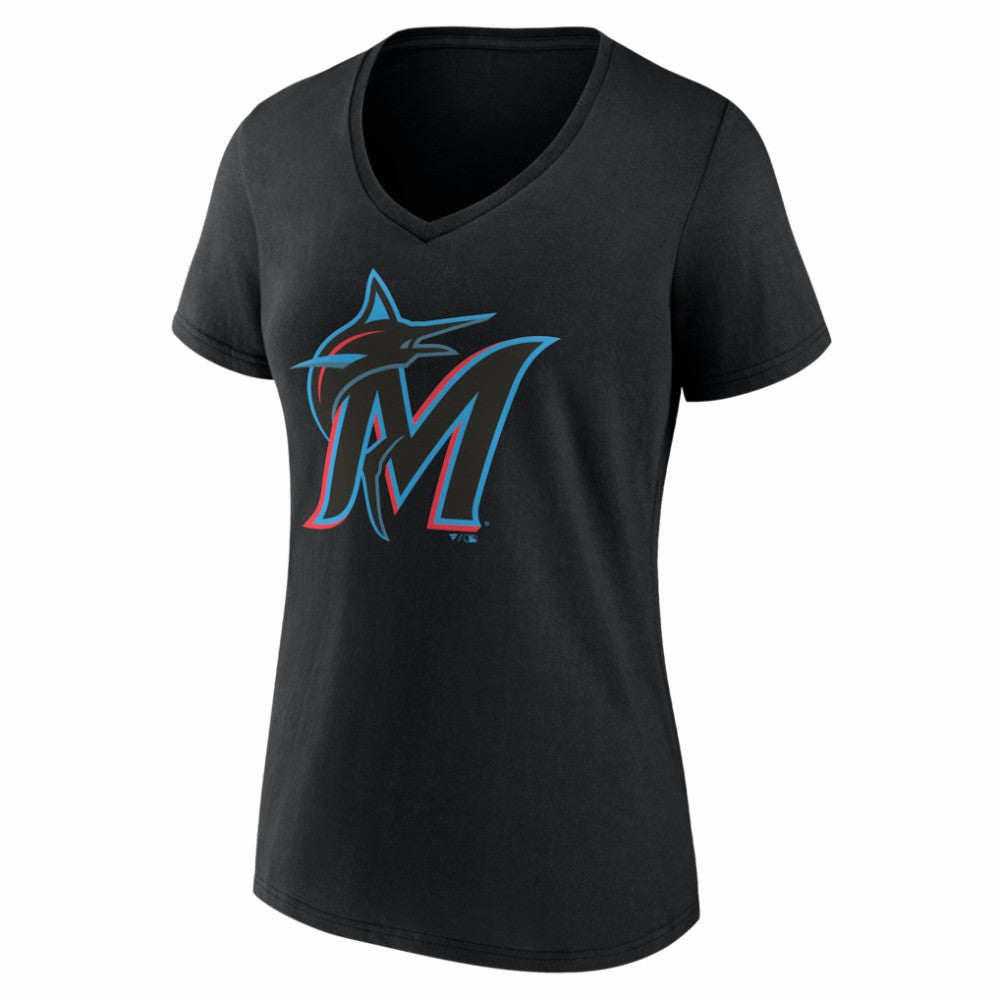 Miami Marlins Women's Logo V-Neck T-Shirt - MLB