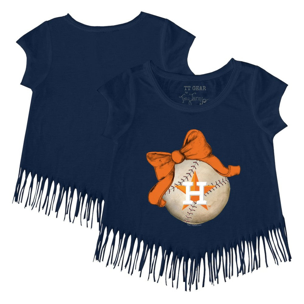 Houston Astros Tiny Turnip Girls Youth Baseball Bow Fringe T-Shirt - MLB