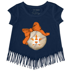 Houston Astros Tiny Turnip Girls Youth Baseball Bow Fringe T-Shirt - MLB