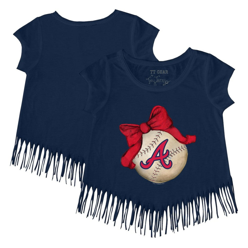Atlanta Braves Tiny Turnip Girls Youth Baseball Bow Fringe T-Shirt - MLB