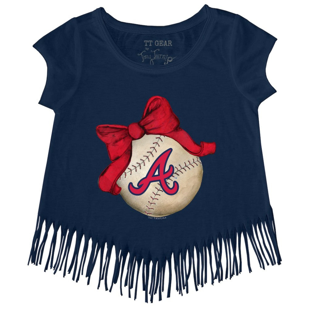 Atlanta Braves Tiny Turnip Girls Youth Baseball Bow Fringe T-Shirt - MLB
