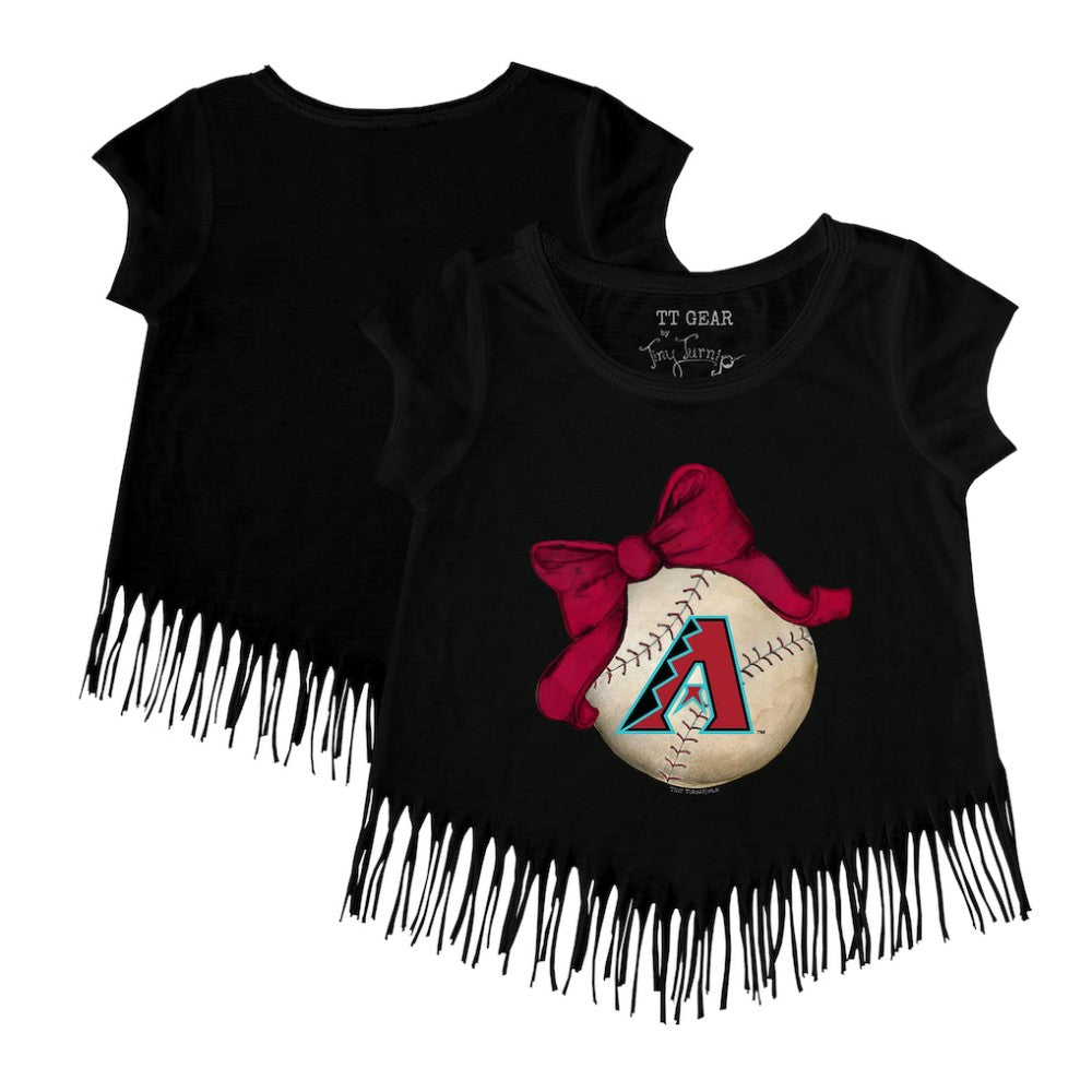 Arizona Diamondbacks Tiny Turnip Girls Youth Baseball Bow Fringe T-Shirt - MLB