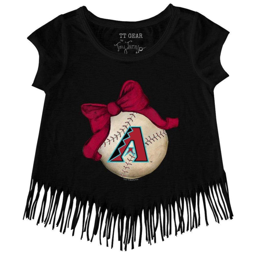 Arizona Diamondbacks Tiny Turnip Girls Youth Baseball Bow Fringe T-Shirt - MLB