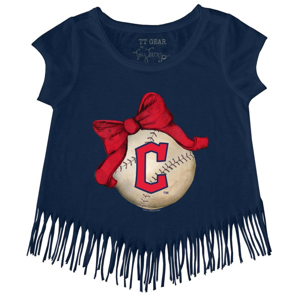 Cleveland Guardians Tiny Turnip Girls Youth Baseball Bow Fringe T-Shirt - MLB