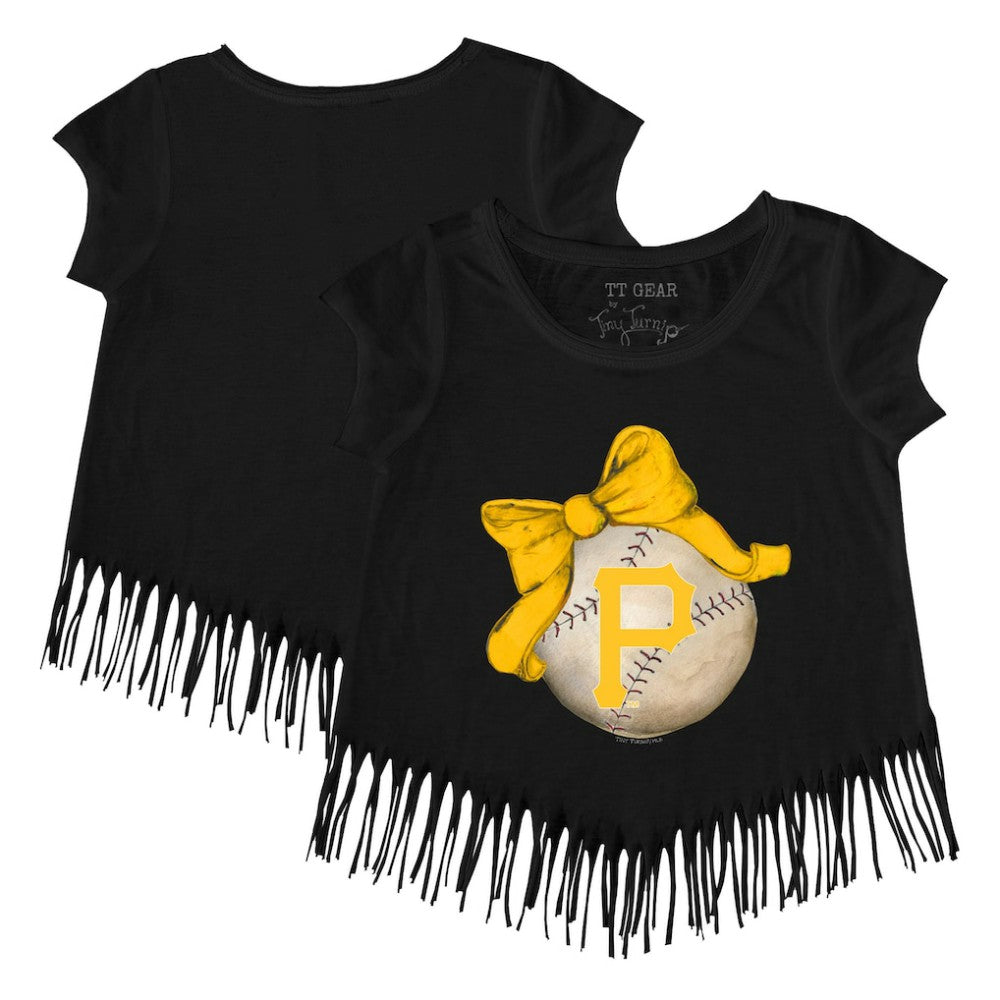 Pittsburgh Pirates Tiny Turnip Girls Youth Baseball Bow Fringe T-Shirt - MLB
