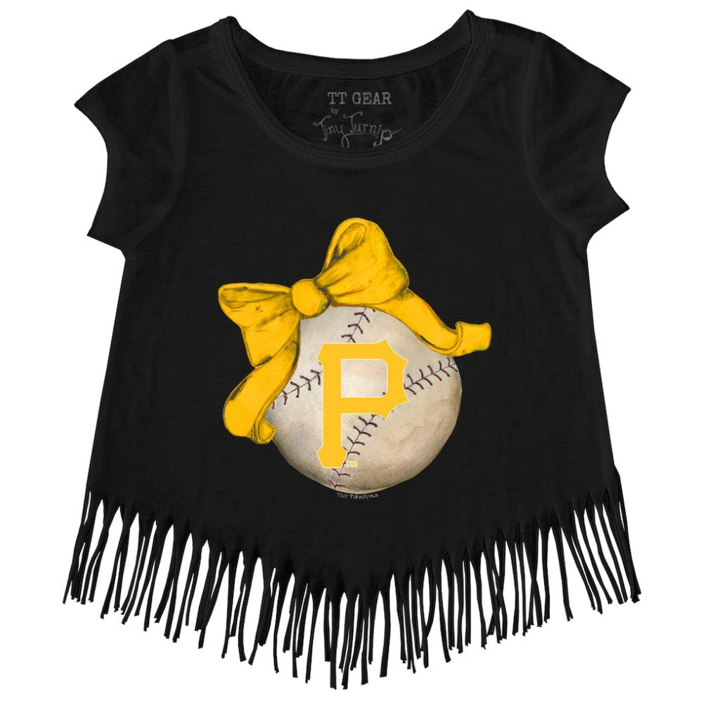 Pittsburgh Pirates Tiny Turnip Girls Youth Baseball Bow Fringe T-Shirt - MLB