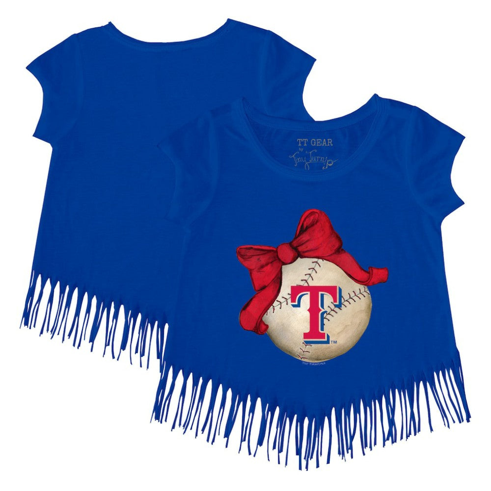 Texas Rangers Tiny Turnip Girls Youth Baseball Bow Fringe T-Shirt - MLB