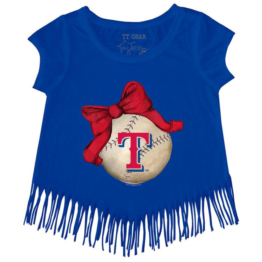 Texas Rangers Tiny Turnip Girls Youth Baseball Bow Fringe T-Shirt - MLB