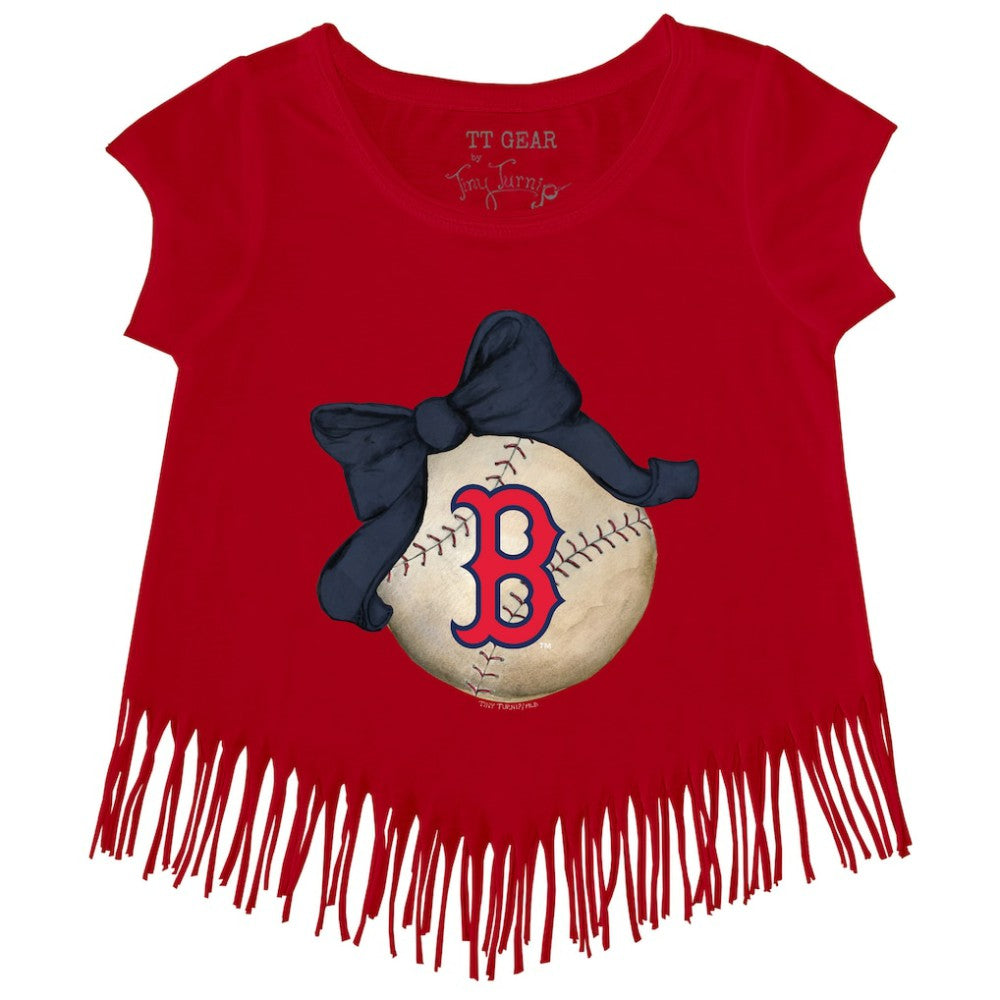 Boston Red Sox Tiny Turnip Girls Youth Baseball Bow Fringe T-Shirt - MLB