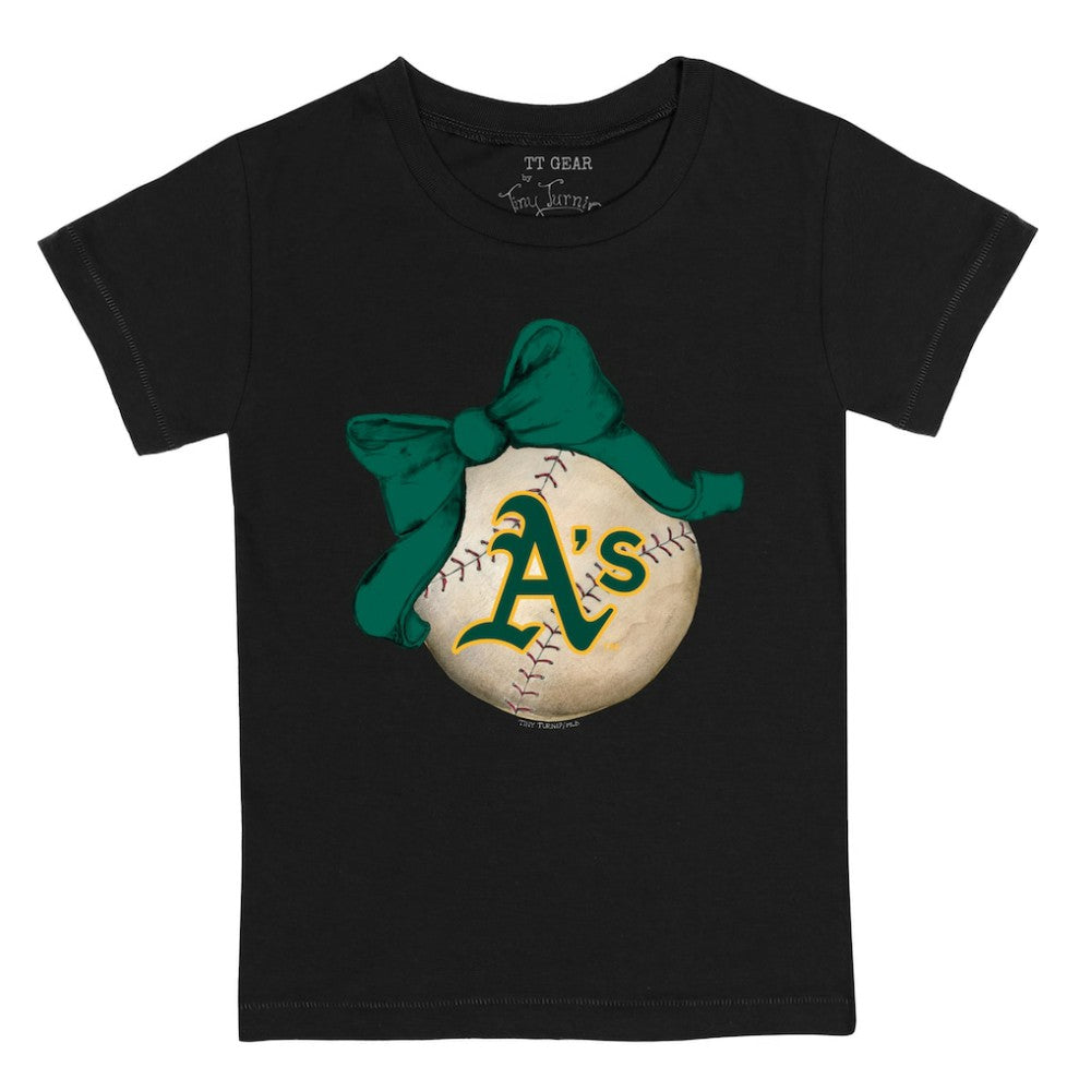 Athletics Tiny Turnip Youth Baseball Bow T-Shirt - MLB