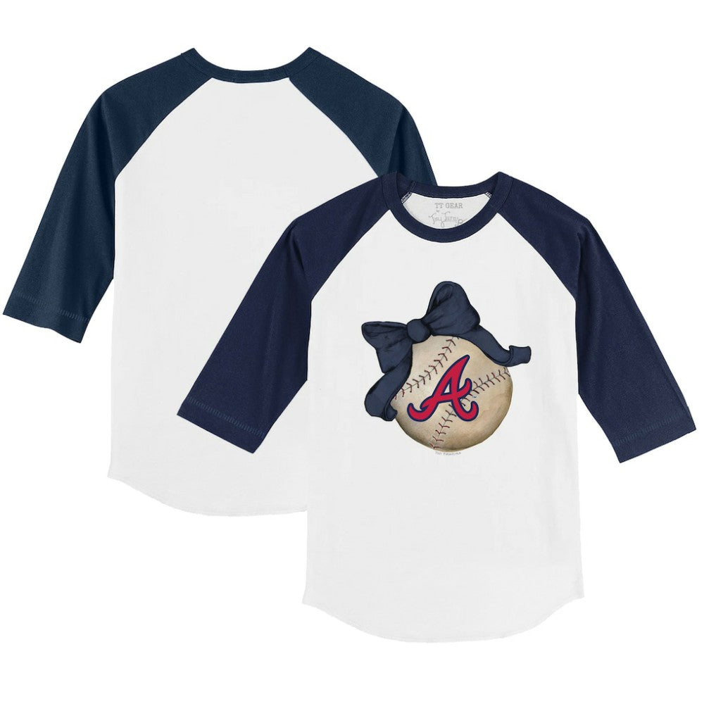 Atlanta Braves Tiny Turnip Youth Baseball Bow 3/4-Sleeve Raglan T-Shirt - MLB