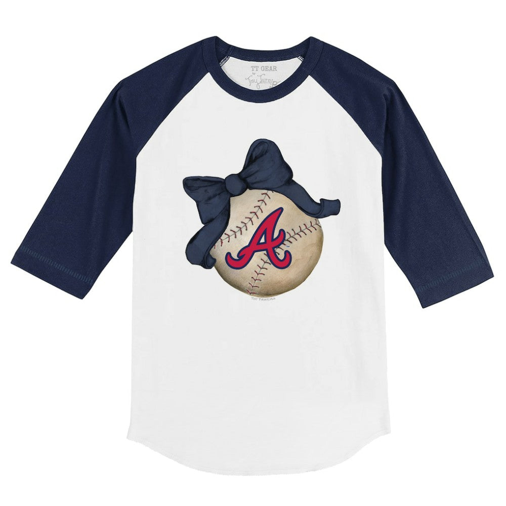Atlanta Braves Tiny Turnip Youth Baseball Bow 3/4-Sleeve Raglan T-Shirt - MLB