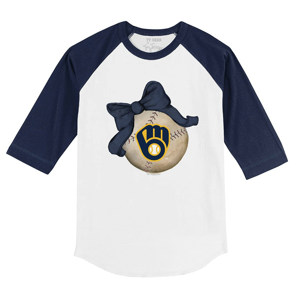 Milwaukee Brewers Tiny Turnip Youth Baseball Bow 3/4-Sleeve Raglan T-Shirt - MLB