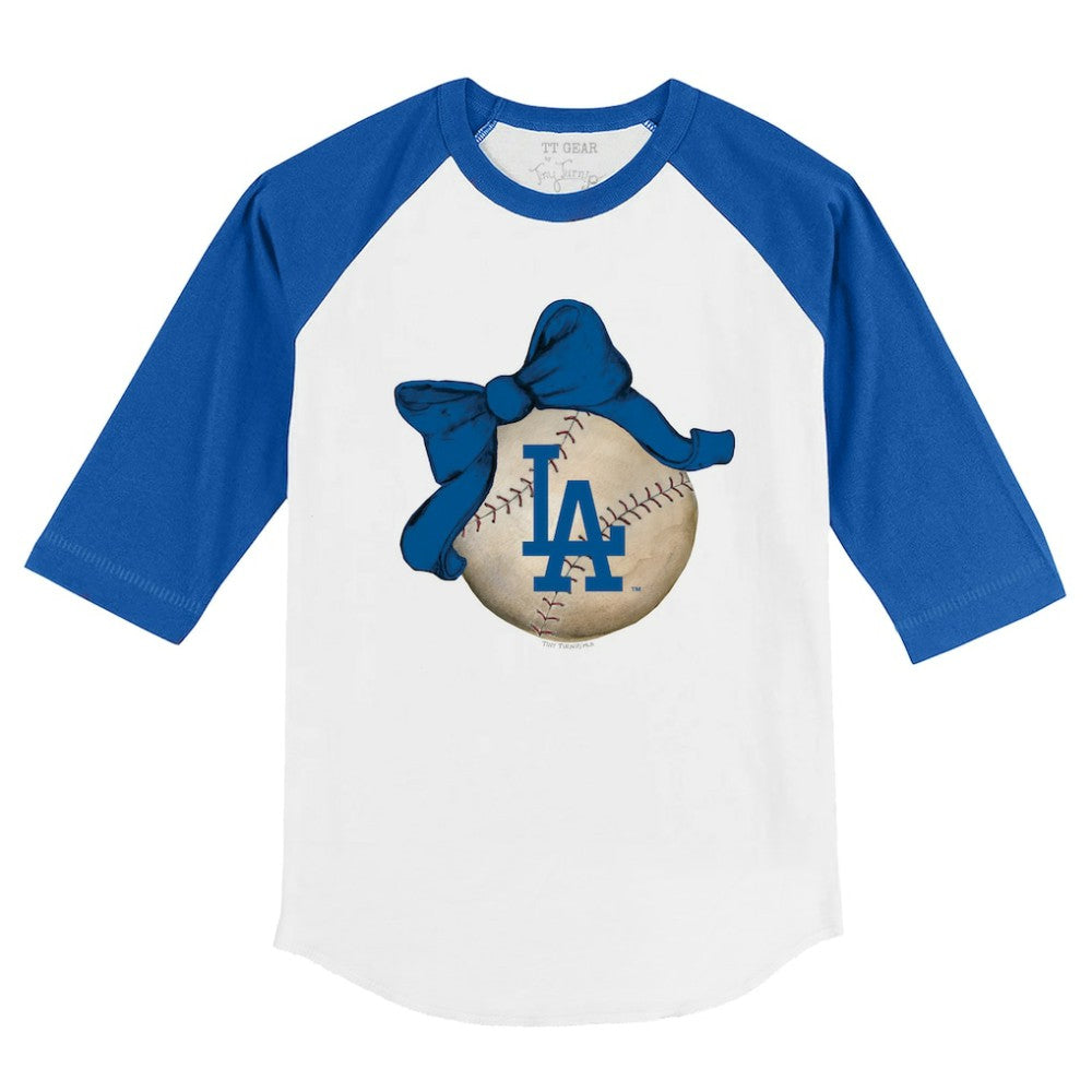 Los Angeles Dodgers Tiny Turnip Youth Baseball Bow 3/4-Sleeve Raglan T-Shirt - MLB