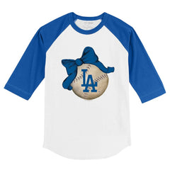 Los Angeles Dodgers Tiny Turnip Youth Baseball Bow 3/4-Sleeve Raglan T-Shirt - MLB