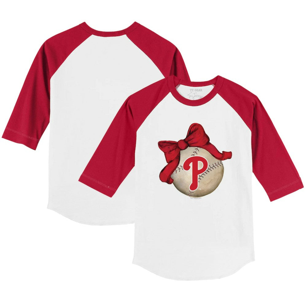 Philadelphia Phillies Tiny Turnip Youth Baseball Bow 3/4-Sleeve Raglan T-Shirt - MLB