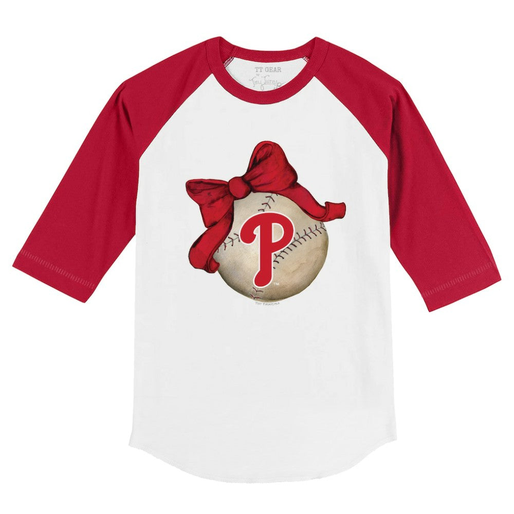 Philadelphia Phillies Tiny Turnip Youth Baseball Bow 3/4-Sleeve Raglan T-Shirt - MLB