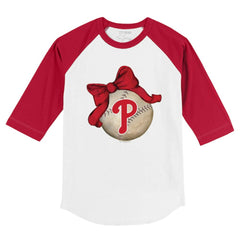 Philadelphia Phillies Tiny Turnip Youth Baseball Bow 3/4-Sleeve Raglan T-Shirt - MLB