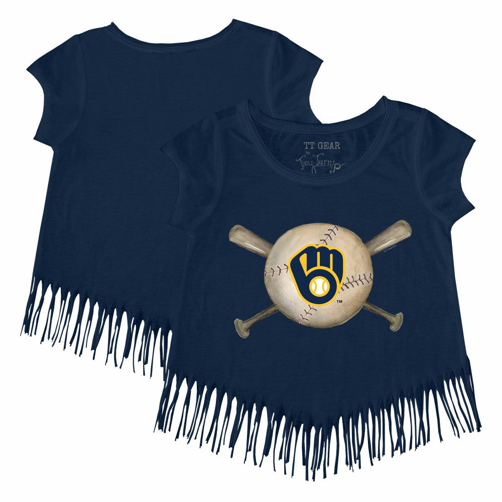 Milwaukee Brewers Tiny Turnip Girls Youth Baseball Cross Bats Fringe T-Shirt - MLB