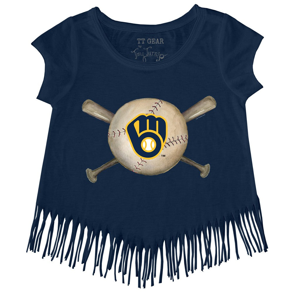 Milwaukee Brewers Tiny Turnip Girls Youth Baseball Cross Bats Fringe T-Shirt - MLB