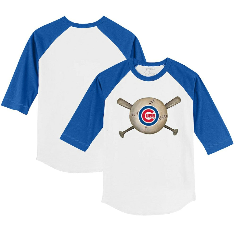 Chicago Cubs Tiny Turnip Youth Baseball Cross Bats 3/4-Sleeve Raglan T-Shirt - MLB