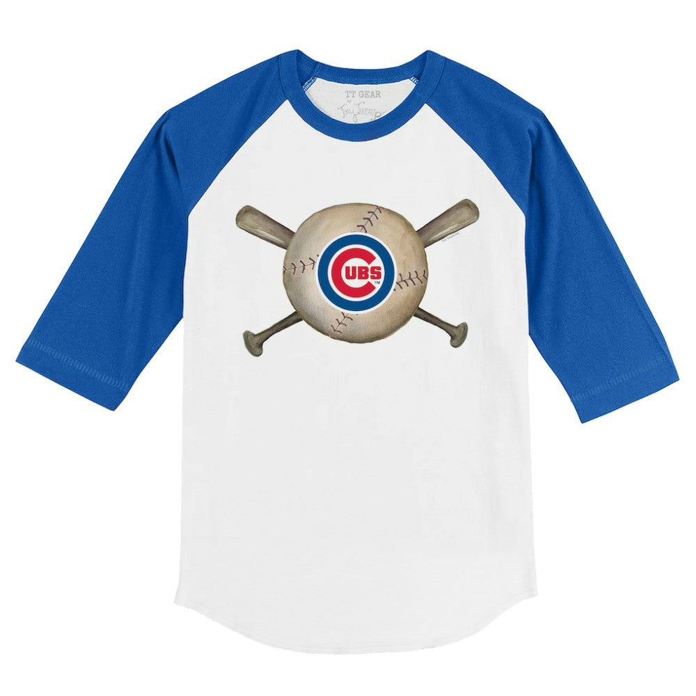 Chicago Cubs Tiny Turnip Youth Baseball Cross Bats 3/4-Sleeve Raglan T-Shirt - MLB